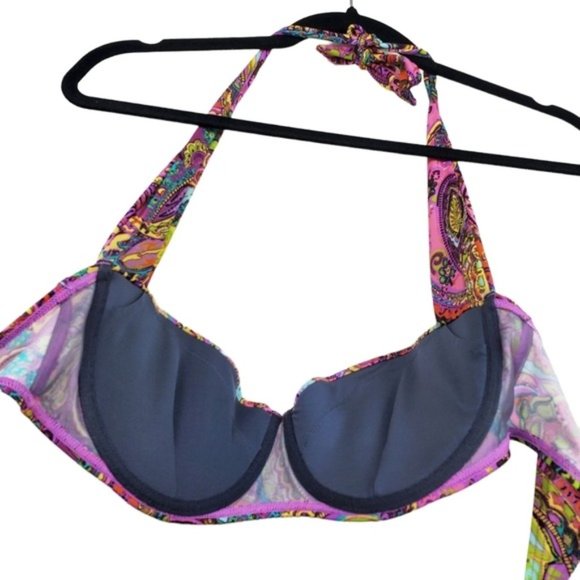 Victoria's Secret Womens Pink Paisley Halter Neck Swimsuit Bikini Top Size 36D - Picture 6 of 8